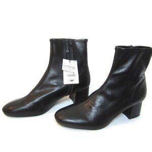Zara Faux Leather Side Zip Boots Size EU 41 US 10 Seamed Front Chunky Block Heel